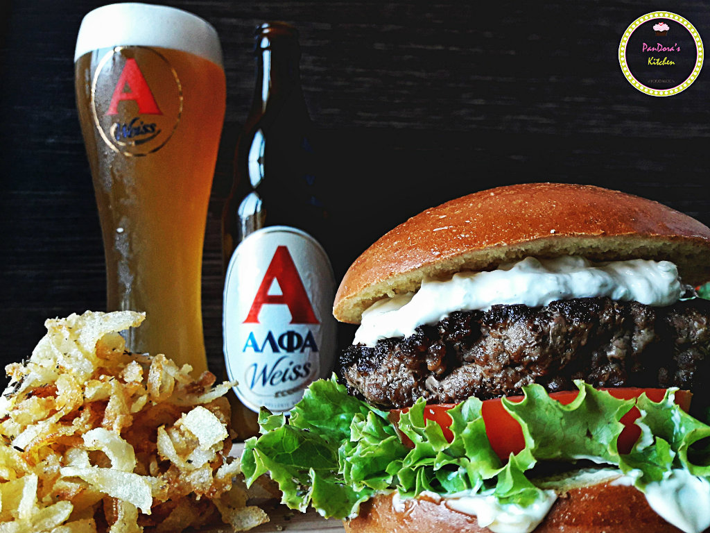 Ανατολίτικο burger-ΑΛΦΑ weiss-Αθηναική ζυθοποιεία-burger-μπύρα